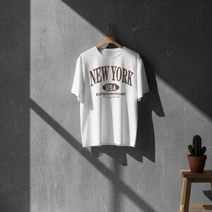 Luxury New York City Style White T-Shirt Premium Cotton Men Graphic USA Tee